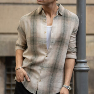 beige structured checked shirt