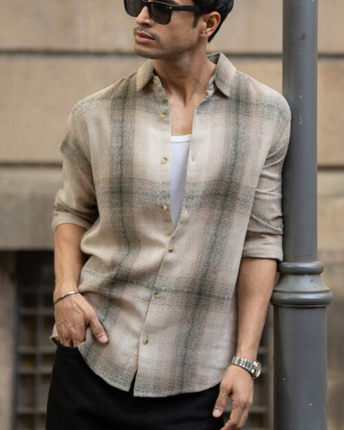 Home beige structured checked shirt