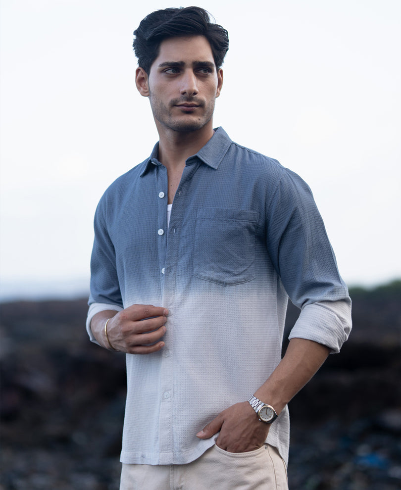 blue structured ombre shirt blue structured ombre shirt