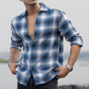 Home blue structured checks overshirt