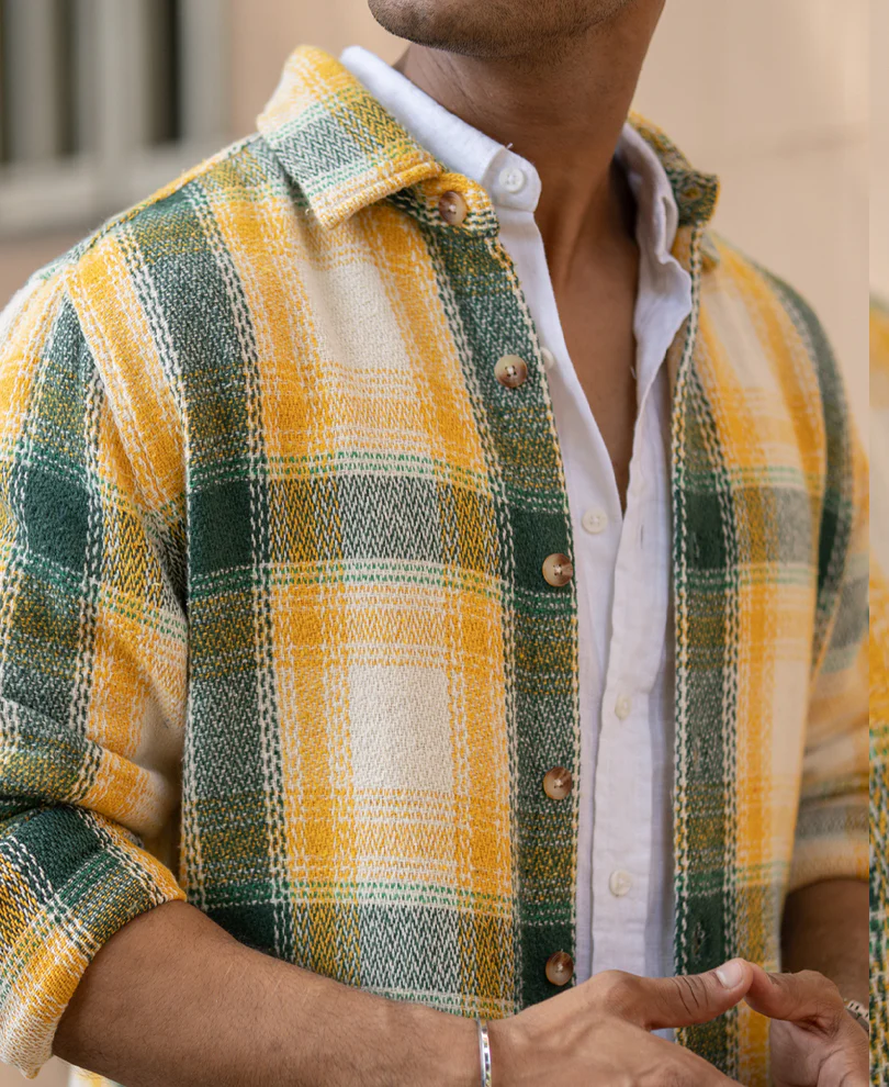 yellow and green structured checks shirt yellow and green structured checks shirt