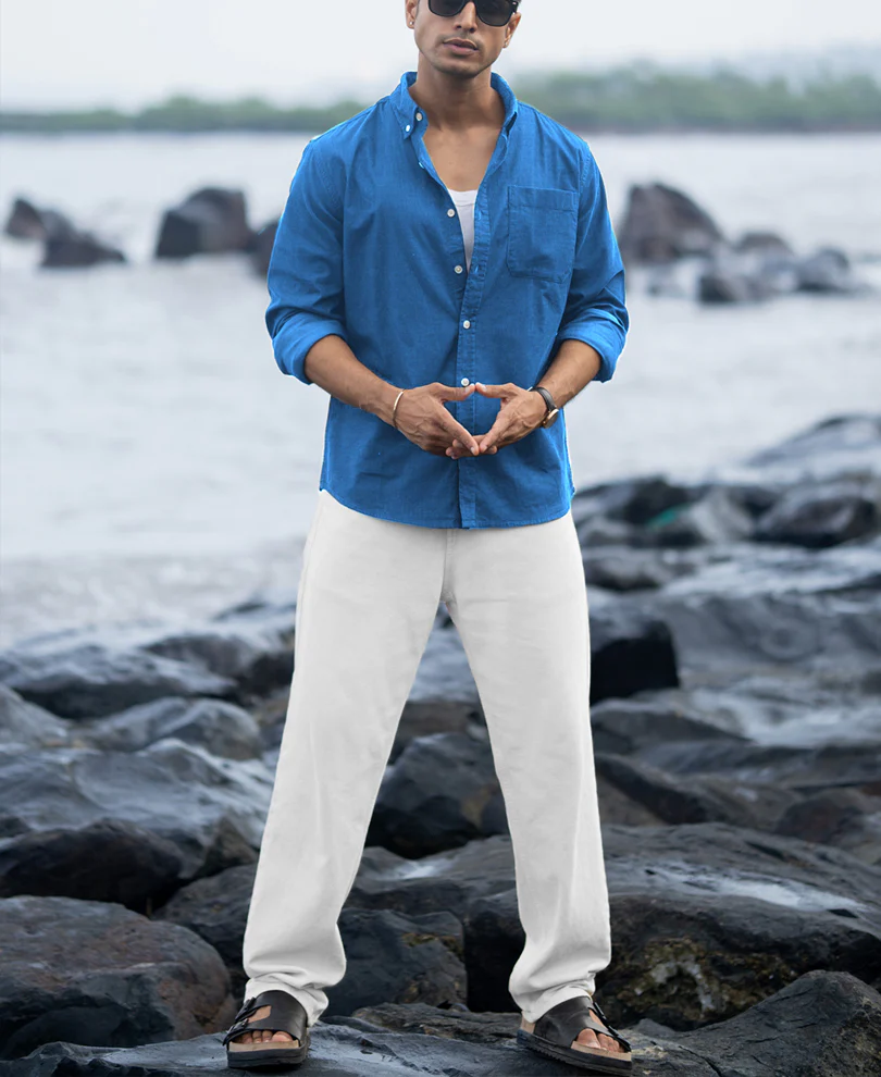 cerulean blue linen blend shirt cerulean blue linen blend shirt
