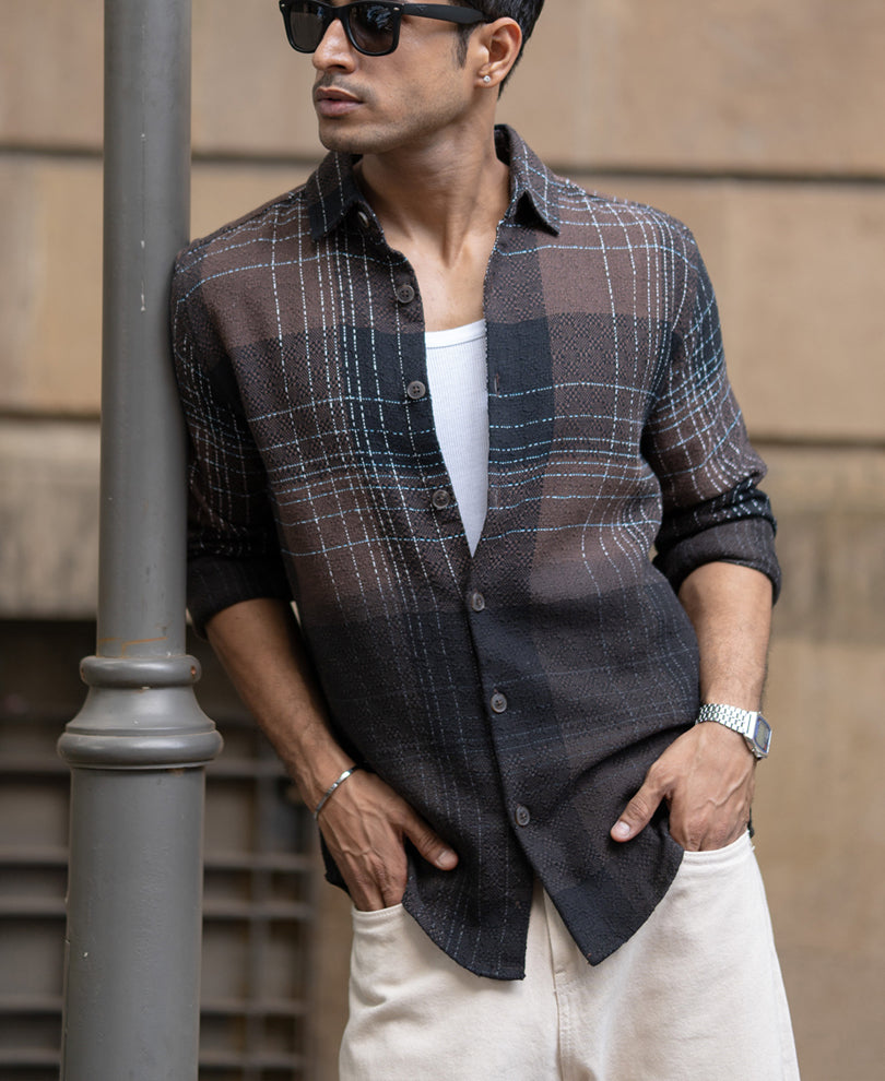 brown ombre checks shirt brown ombre checks shirt