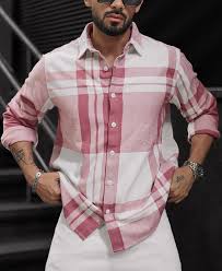 mauve pink regular fit full sleeve checkered shirt