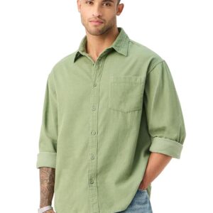 green slub textured shirt