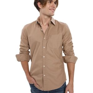 classic khaki slim fit button up shirt for men