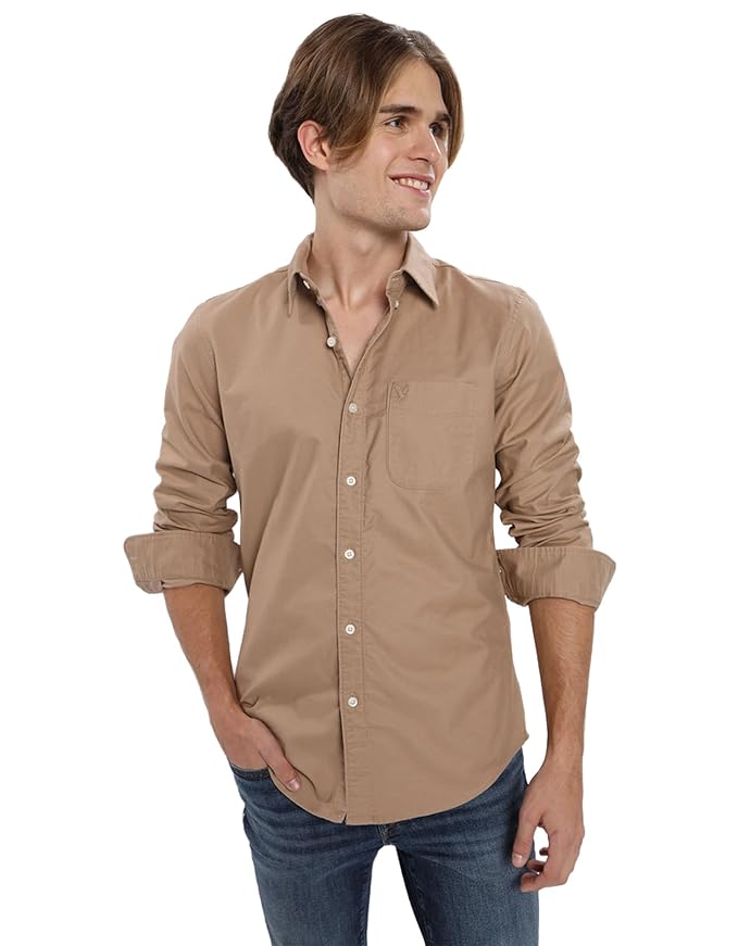 classic khaki slim fit button up shirt for men classic khaki slim fit button up shirt for men