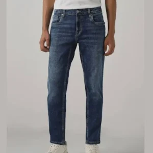 dark blue 5 pocket low rise ankle length stretch jeans