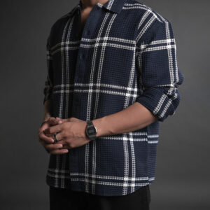 Home blue and white structured checks oversized shirt