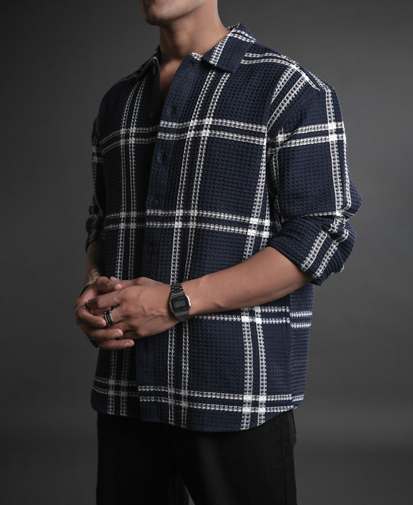 blue and white structured checks oversized shirt blue and white structured checks oversized shirt