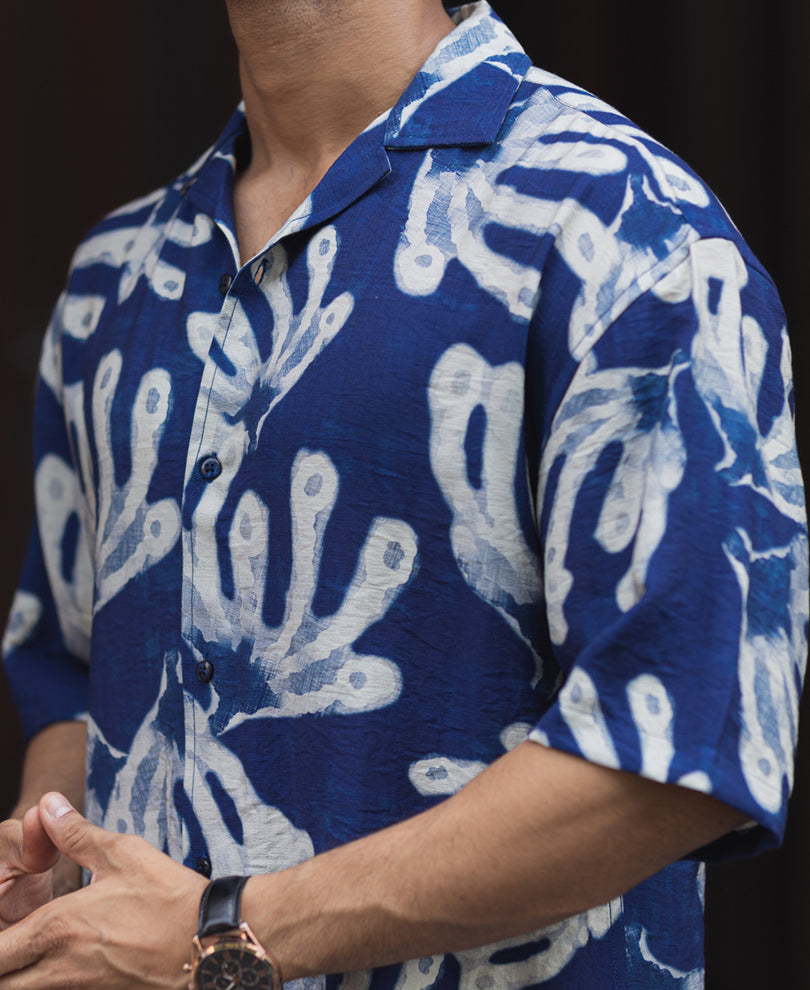 blue oversized half sleeves shirt blue oversized half sleeves shirt