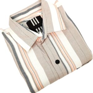 sand beige & orange striped waffle shirt