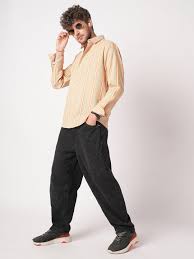 sand beige & orange striped waffle shirt sand beige & orange striped waffle shirt