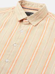 sand beige & orange striped waffle shirt sand beige & orange striped waffle shirt