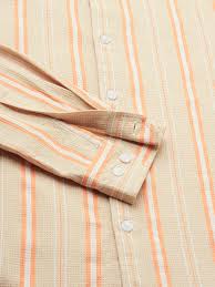 sand beige & orange striped waffle shirt sand beige & orange striped waffle shirt