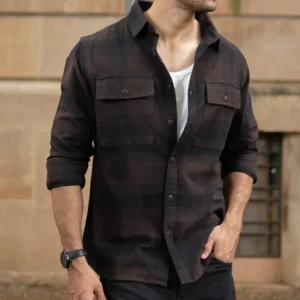dark brown brushed checks shirt