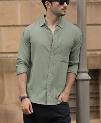 sage green linen blend shirt