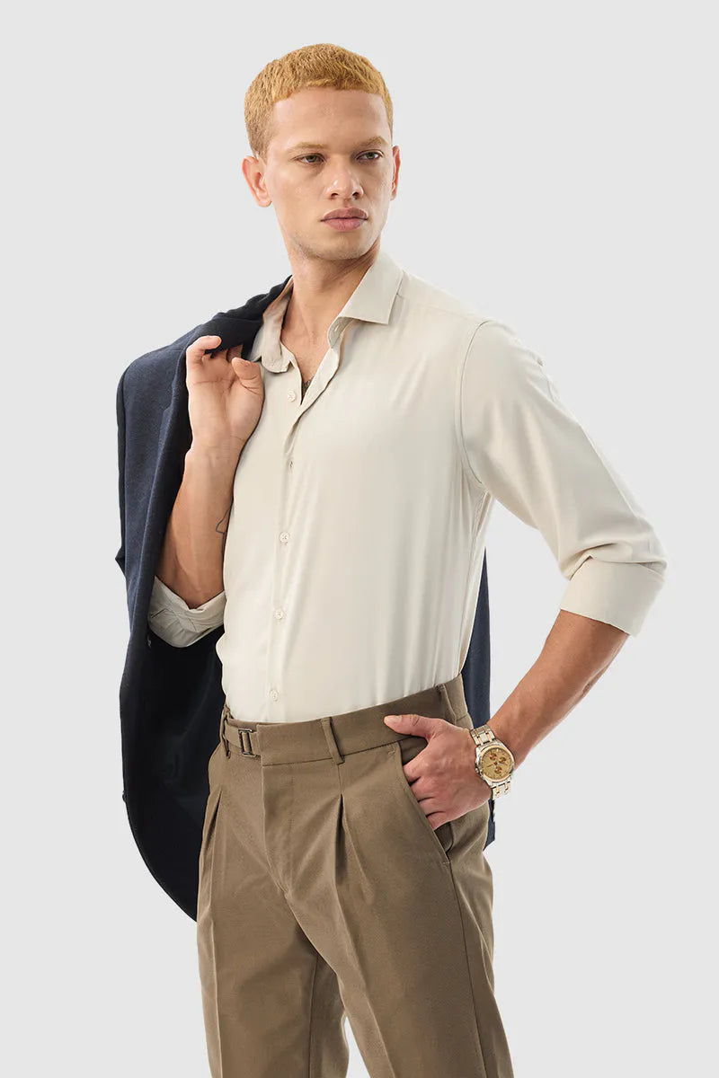 beige solid slim fit luxe shirts – premium elegant minimal style beige solid slim fit luxe shirts – premium elegant minimal style