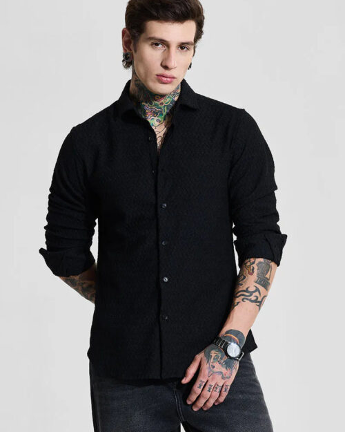black textured slim fit shirts – sleek & modern style