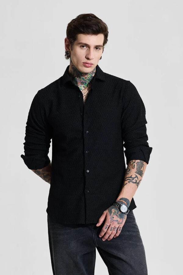 black textured slim fit shirts – sleek & modern style