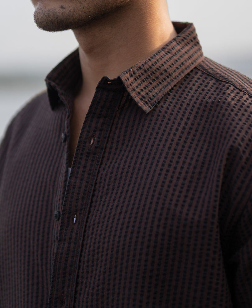 brown seer sucker stripe shirt brown seer sucker stripe shirt