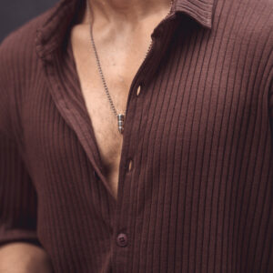 Home brown rib knit oversize drop shoulder shirt
