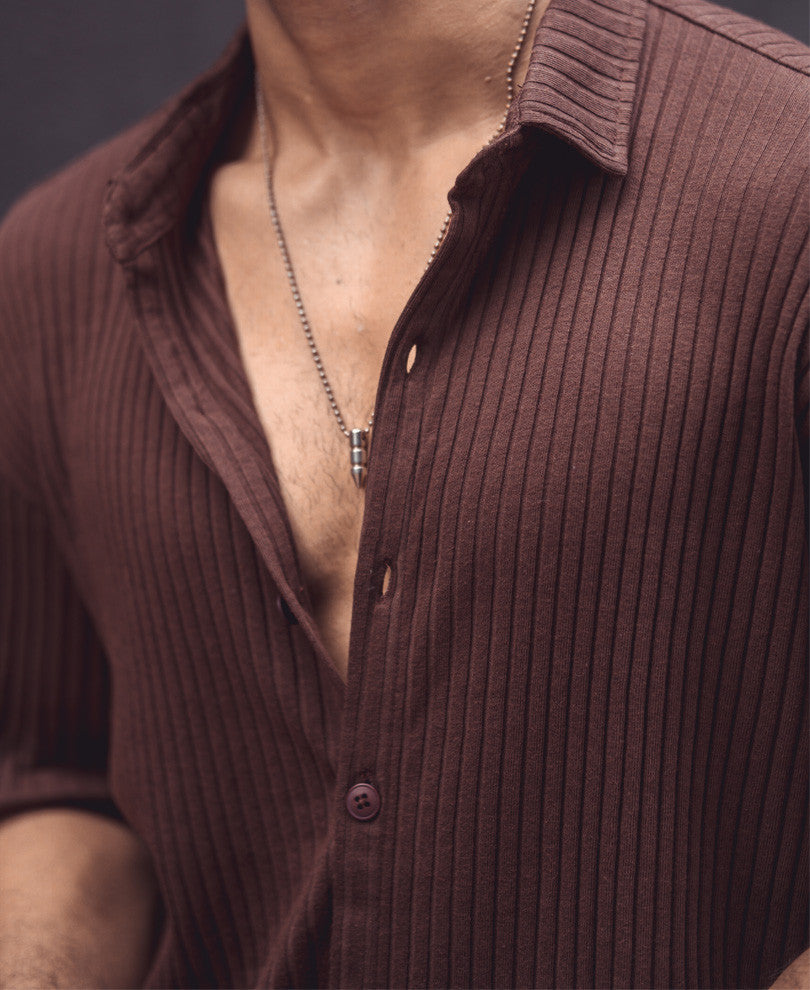 brown rib knit oversize drop shoulder shirt brown rib knit oversize drop shoulder shirt