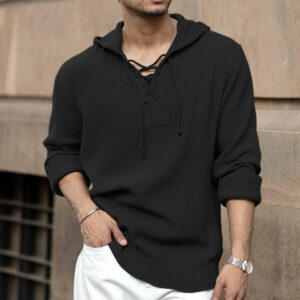 black crinkled hooded shirt