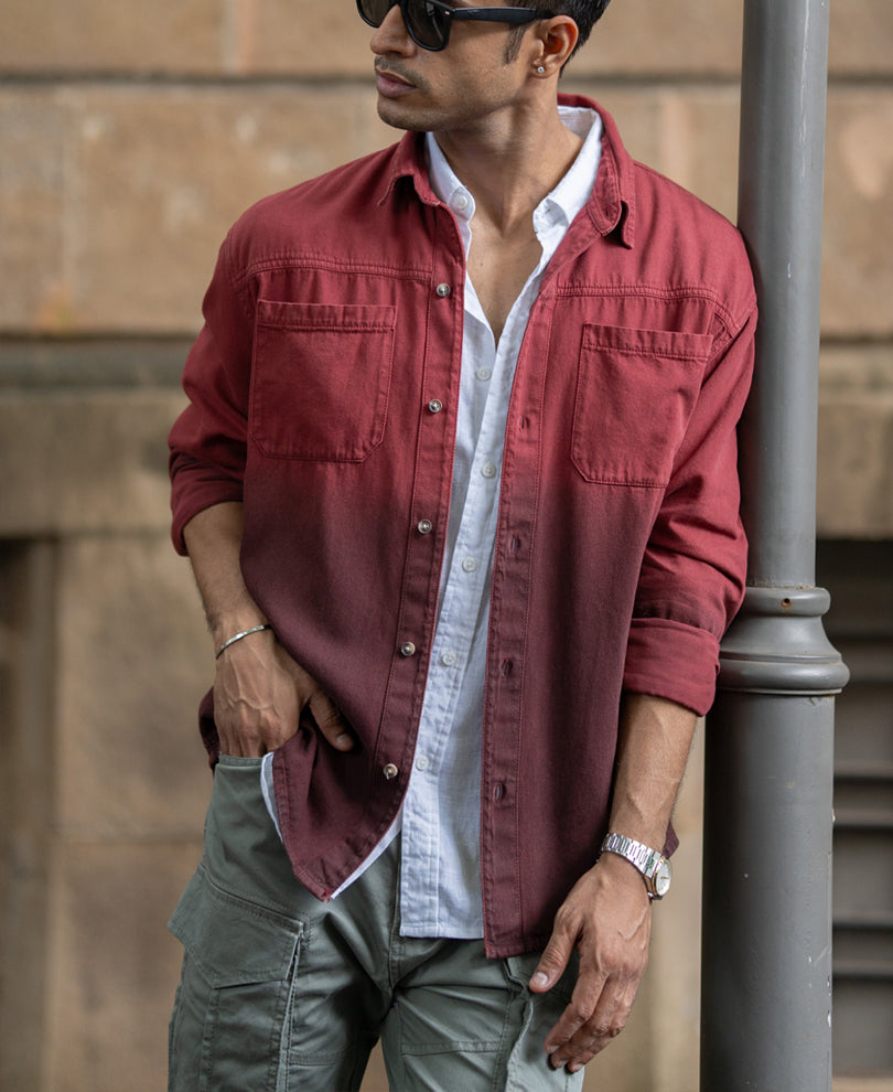 brick red ombre shirt with pockets brick red ombre shirt with pockets
