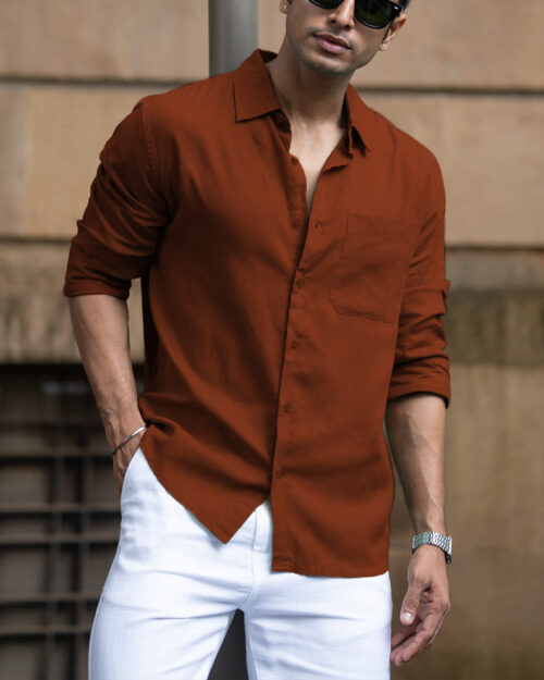 bombay brown linen blend shirt