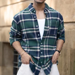 green checks buttondown shirt