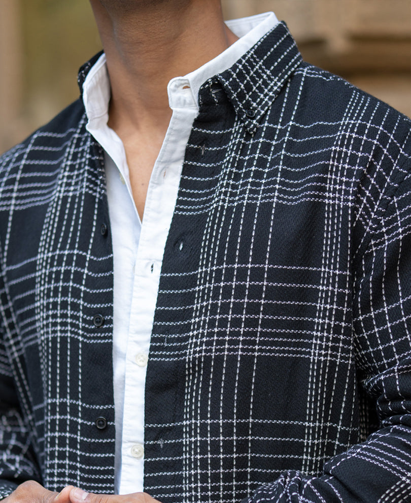 black structured checked shirt black structured checked shirt