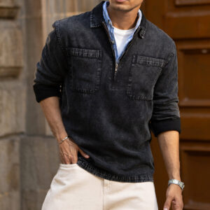 Home black washed denim polo shirt