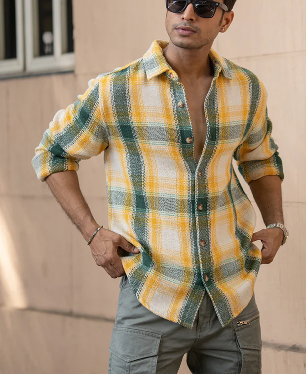 yellow and green structured checks shirt yellow and green structured checks shirt