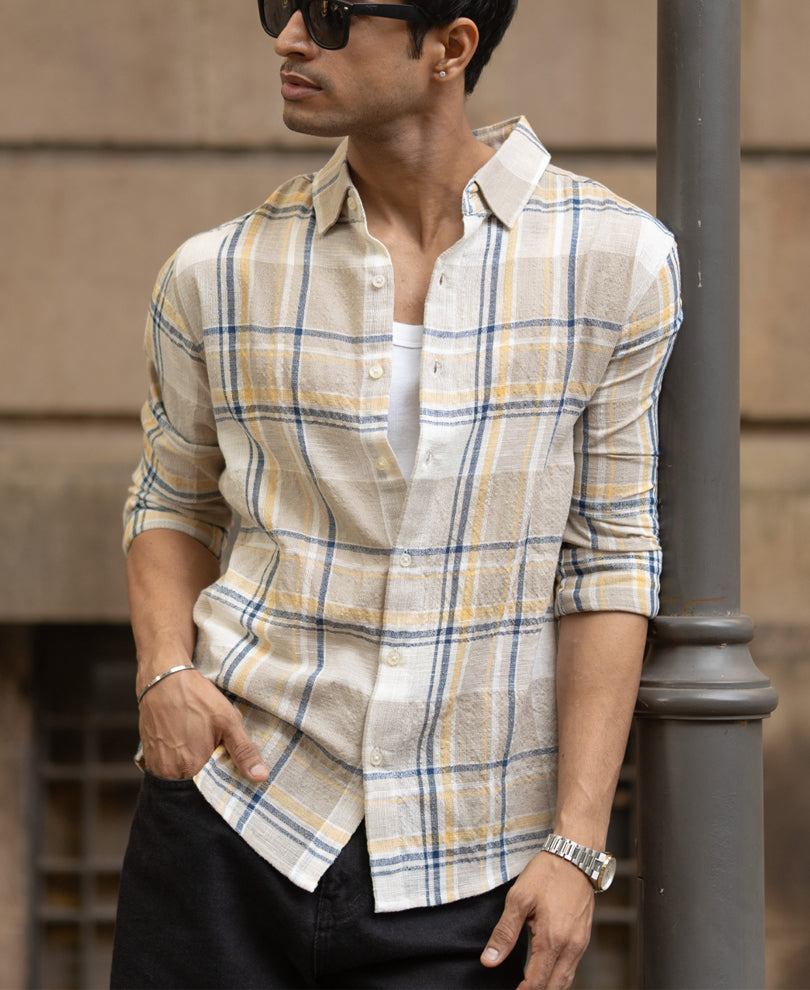 beige lightweight structure checks shirt beige lightweight structure checks shirt