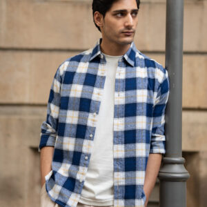 blue brushed regular fit checks shirt
