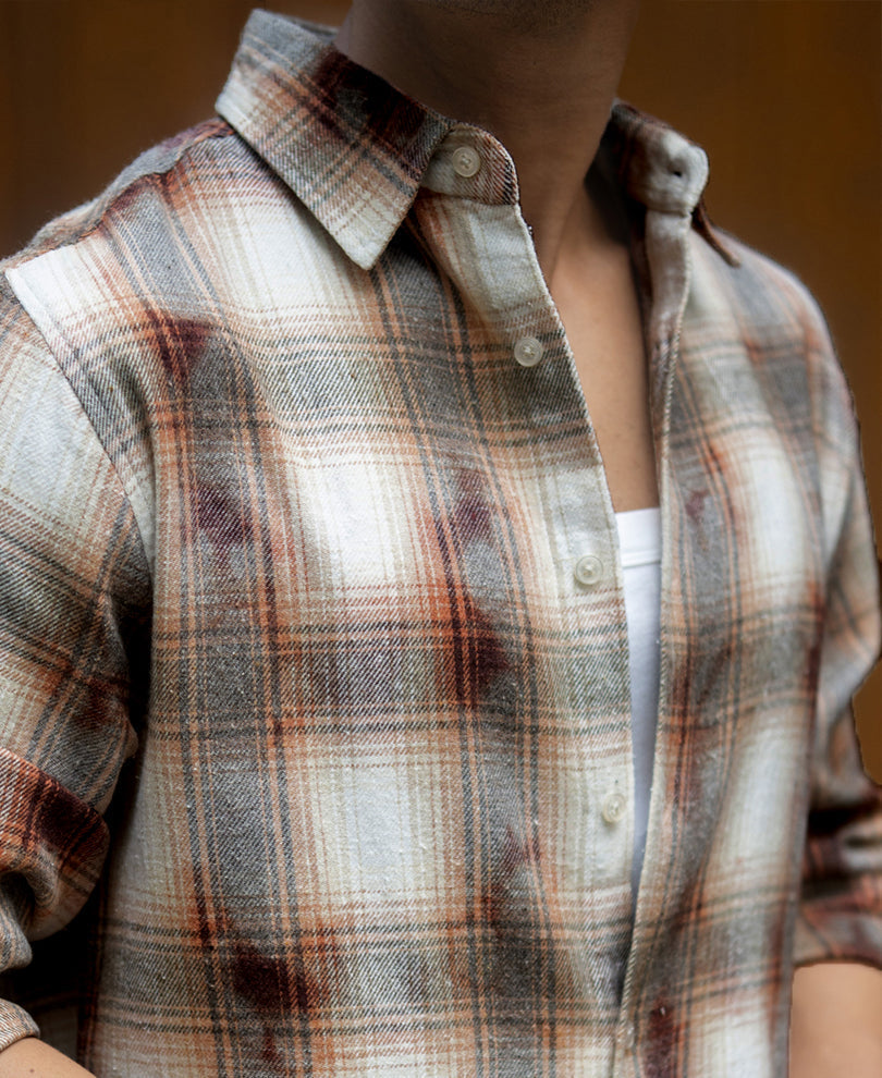 beige washed checks shirt beige washed checks shirt