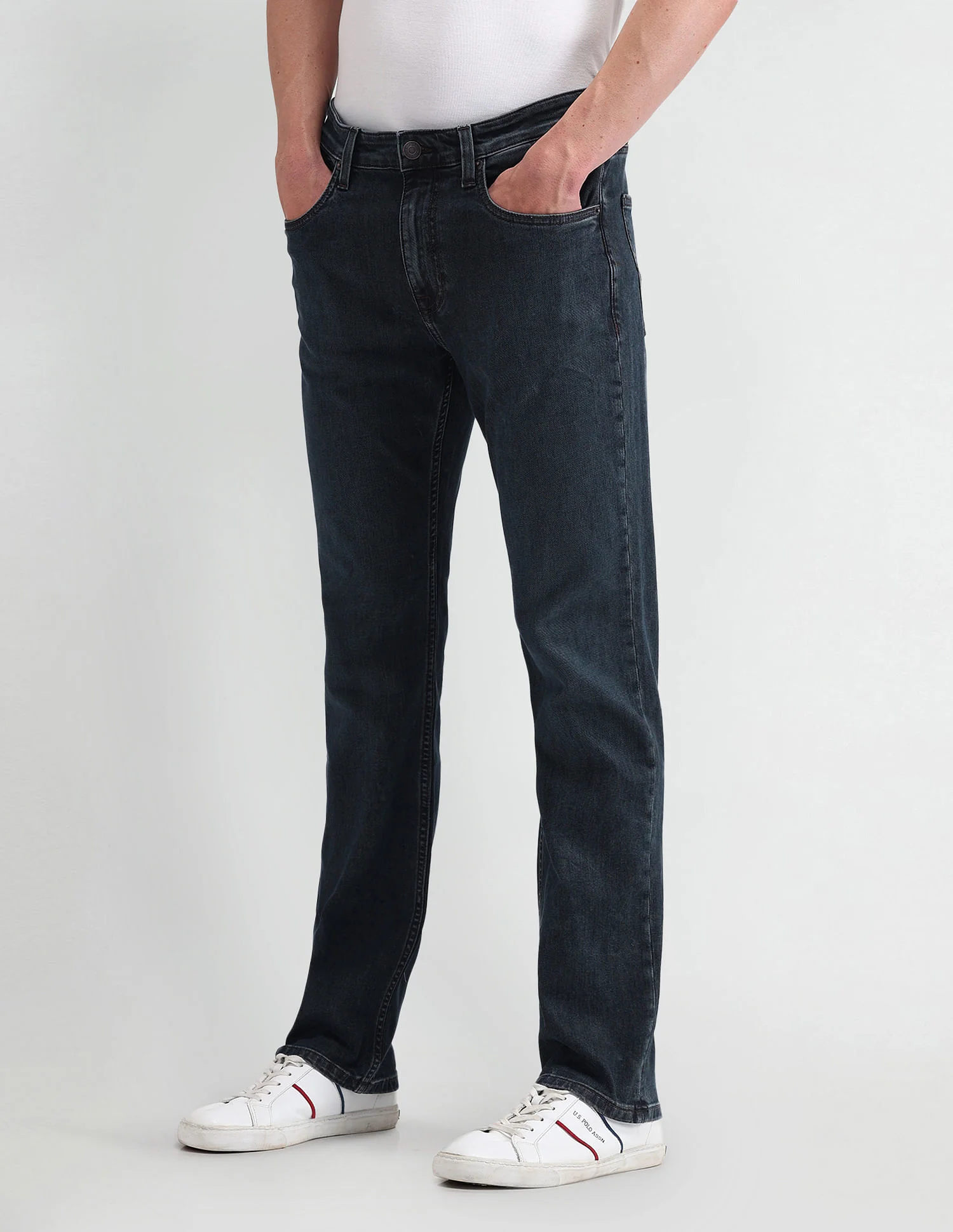 dk blue 5 pocket mid rise slim straight fit jeans dk blue 5 pocket mid rise slim straight fit jeans