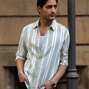green strucured stripe shirt
