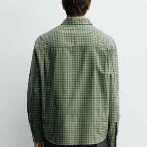 green button down checks shirt