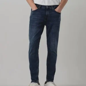 dark blue 5 pocket low rise ankle length knit stretch jeans
