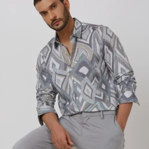 grey abstract print flowy shirt