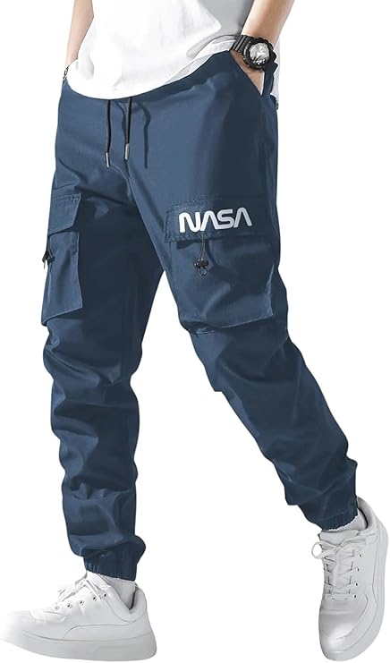 navy blue cotton relaxed fit cargo pants with elastic waist and utility pockets navy blue cotton relaxed fit cargo pants with elastic waist and utility pockets