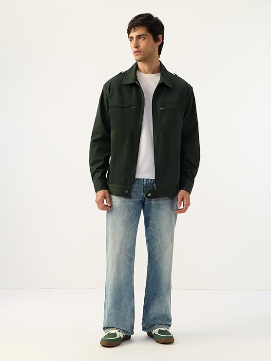 olive structured zipper overshirt olive structured zipper overshirt