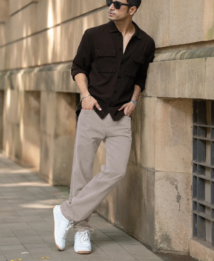 dark brown double pockets denim overshirt dark brown double pockets denim overshirt