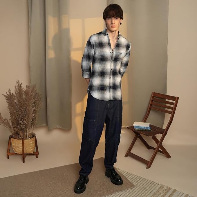 navy ombre checks shirt navy ombre checks shirt