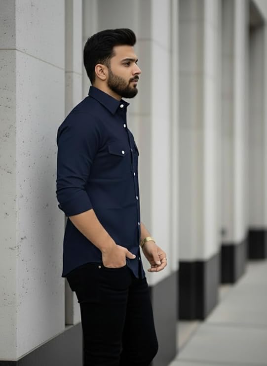 navy blue printed regular fit half sleeves shirt navy blue printed regular fit half sleeves shirt
