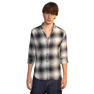 navy ombre checks shirt