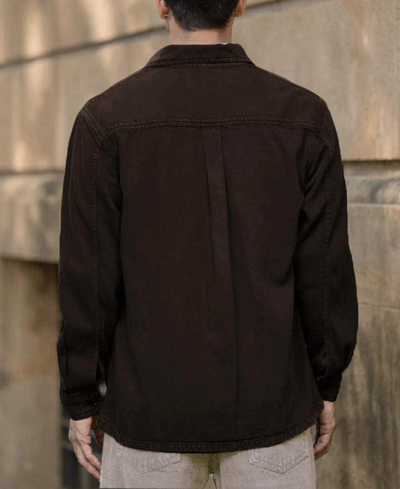 dark brown double pockets denim overshirt dark brown double pockets denim overshirt