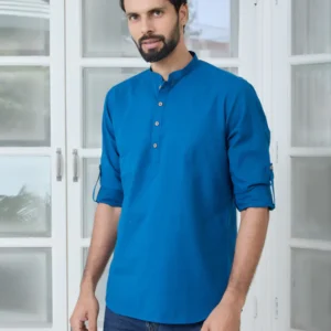 light blue slub kurta shirt